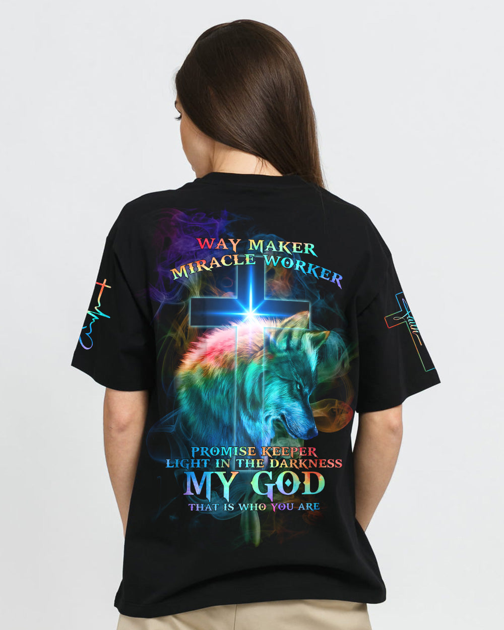Way Maker Miracle Worker Cross Wolf Women's Christian Tshirt