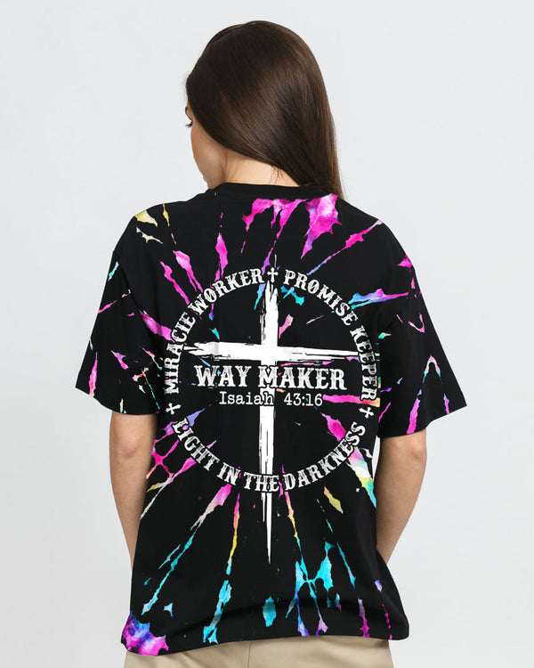 Way Maker Miracle Worker Promise Keeper Circle Tie Dye Women's Christian Tshirt
