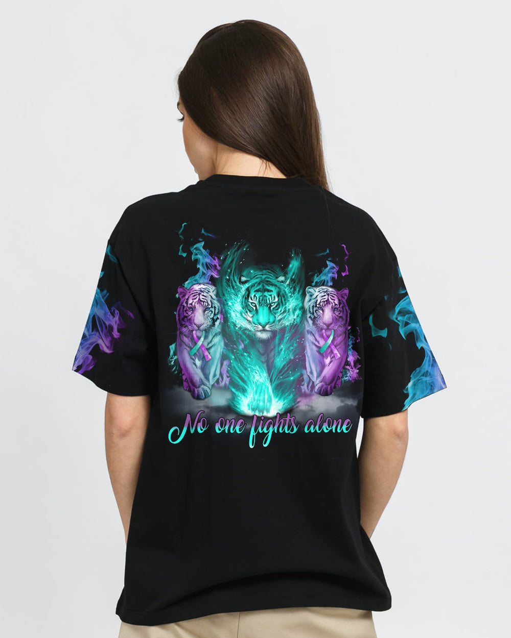 No One Fights Alone Tiger Women's Suicide Prevention Awareness Tshirt
