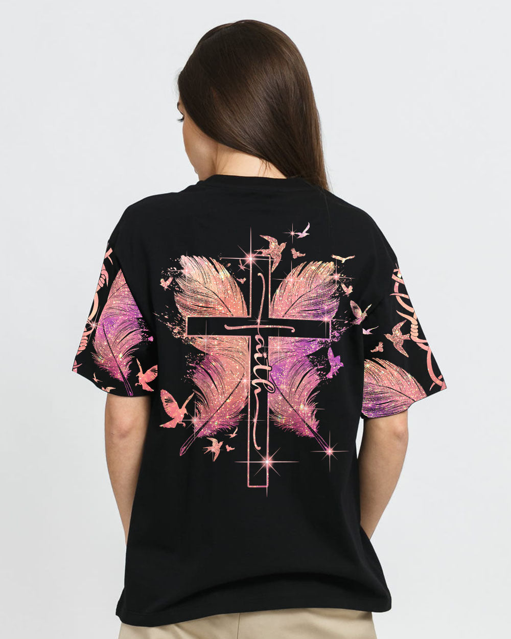 Feather Faith Cross Women's Christian Tshirt