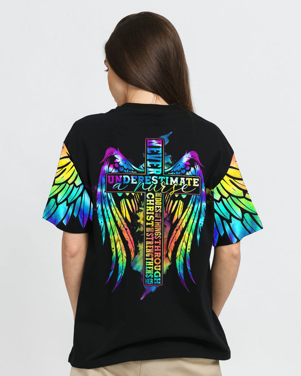 Never Underestimate A Nurse Wings Women's Christian Tshirt