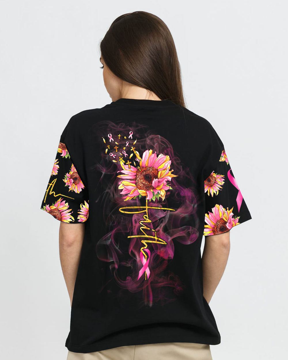 Faith Sunflower Smoke Ribbon Women's Christian Tshirt
