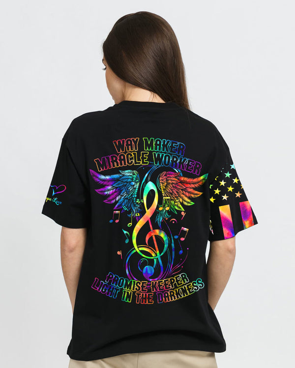 Way Maker Miracle Worker Music Wings Cross Tie Dye Women's Christian Tshirt