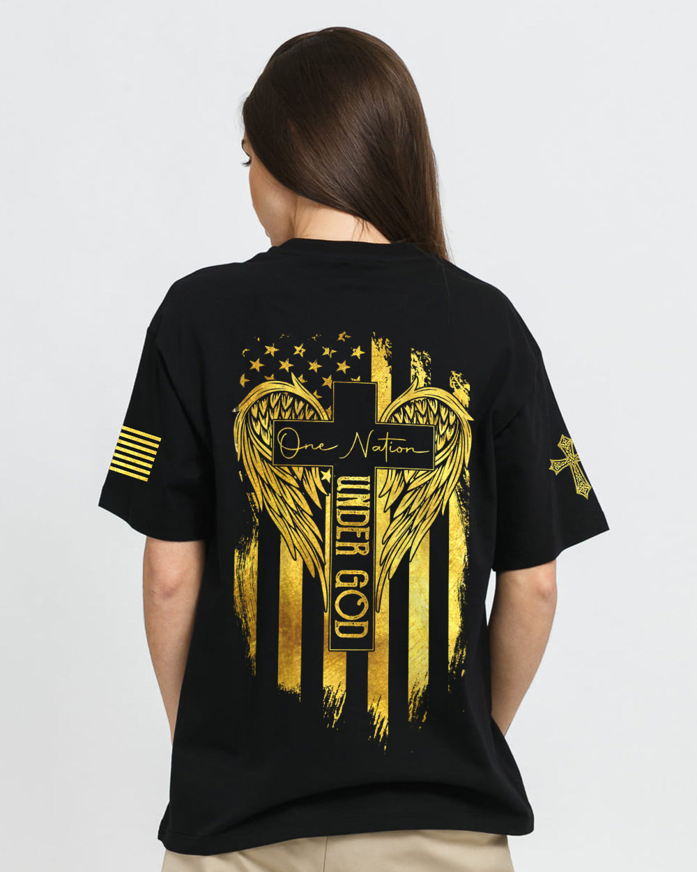 Only God Can Judge Me One Nation Under God Cross Flag Women's Christian Tshirt