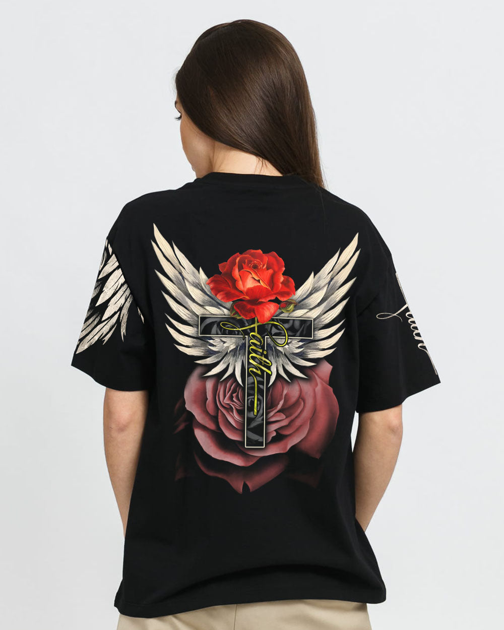 Rose Cross Painting Women's Christian Tshirt