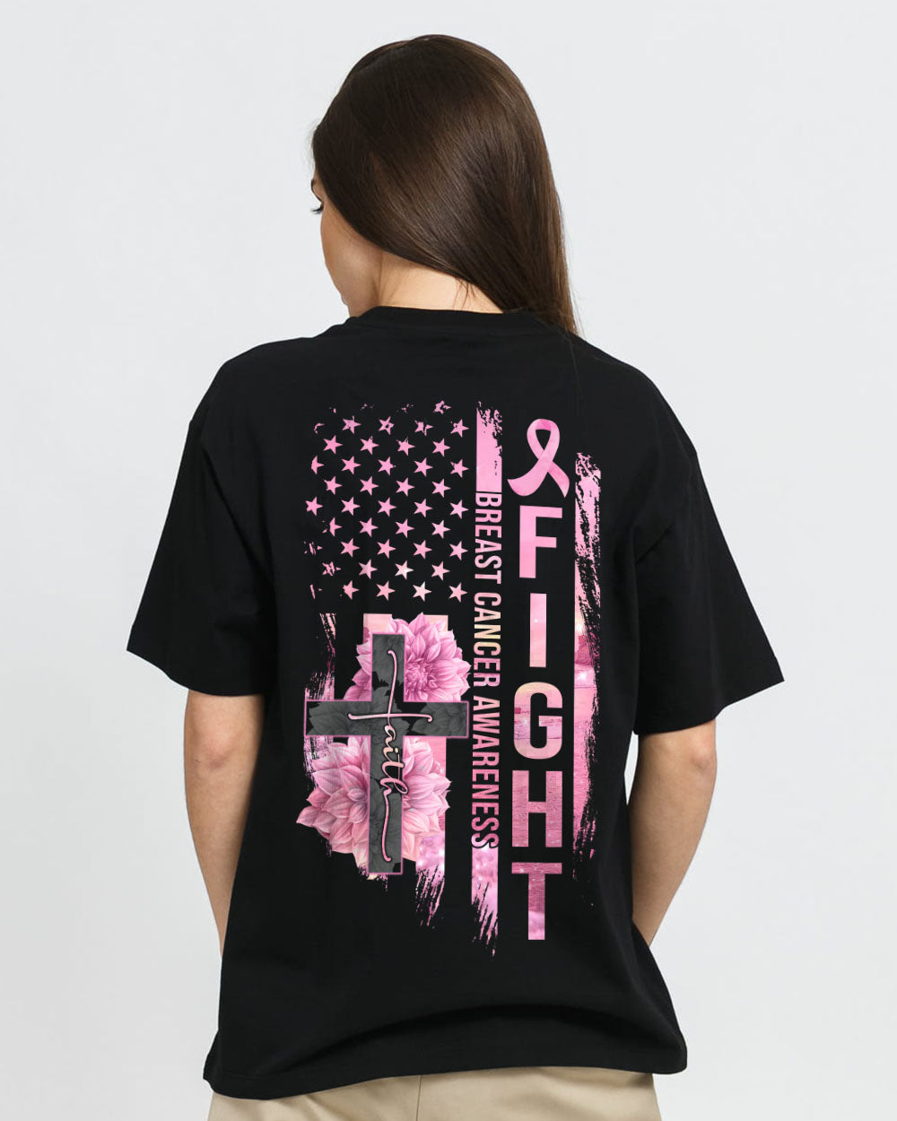 Fight Pink Ribbons Flag Women's Breast Cancer Awareness Tshirt