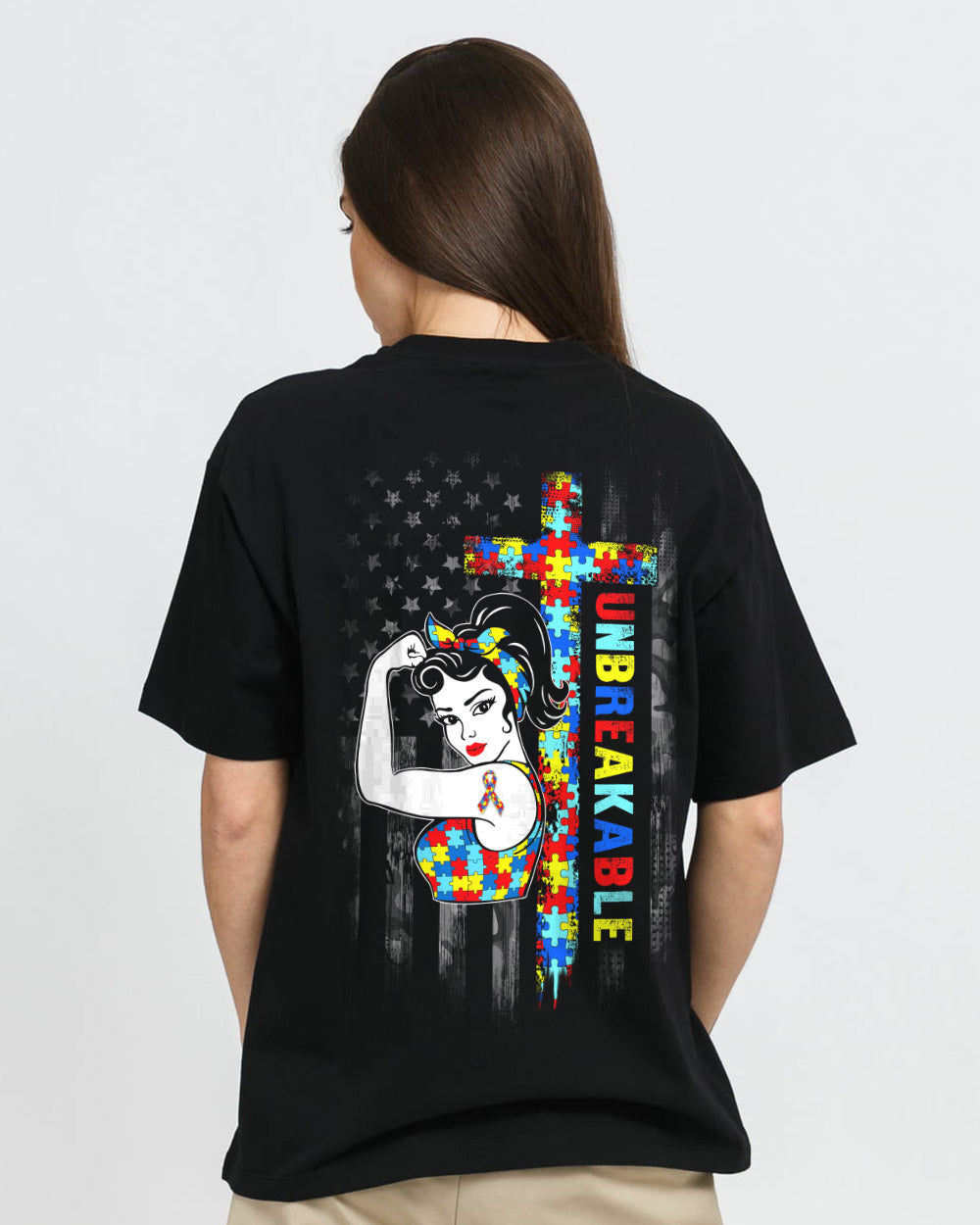 Mom Unbreakable Flag Women's Autism Awareness Tshirt