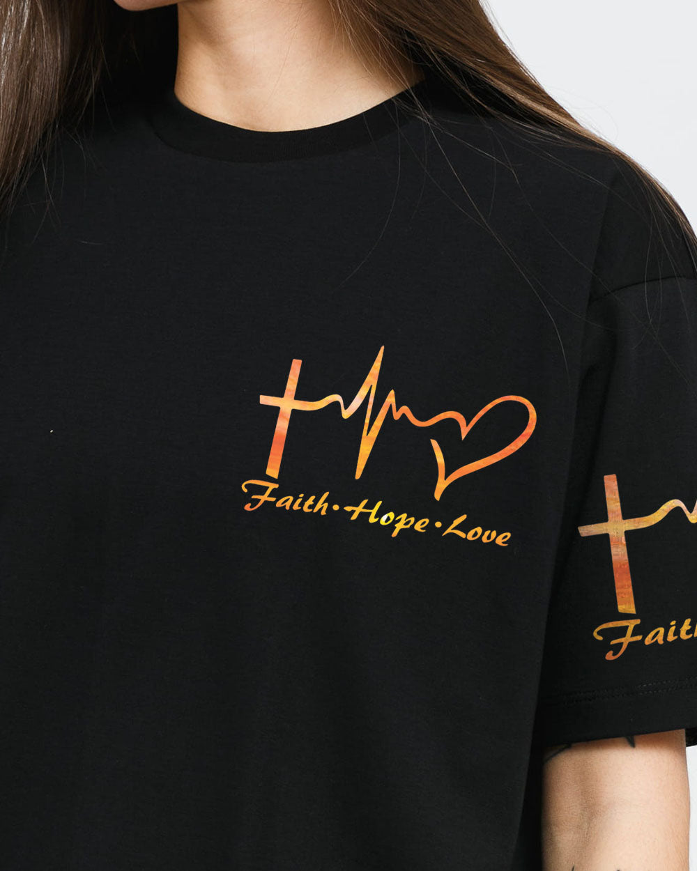 Faith Hope Love Heartbeat Sunflower Flag Women's Christian Tshirt