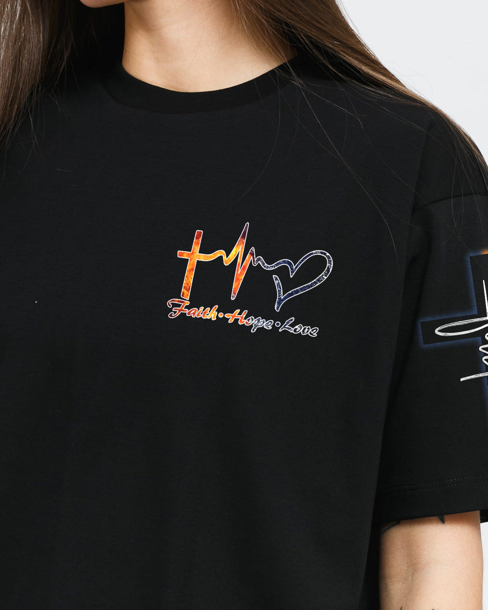 Fire Water Heart Faith Cross Women's Christian Tshirt