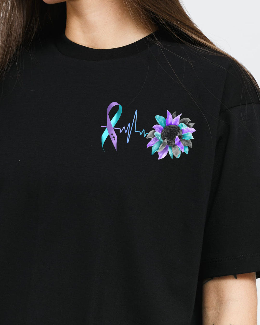 Sunflower Cross Ribbon Flag Women's Suicide Prevention Awareness Tshirt