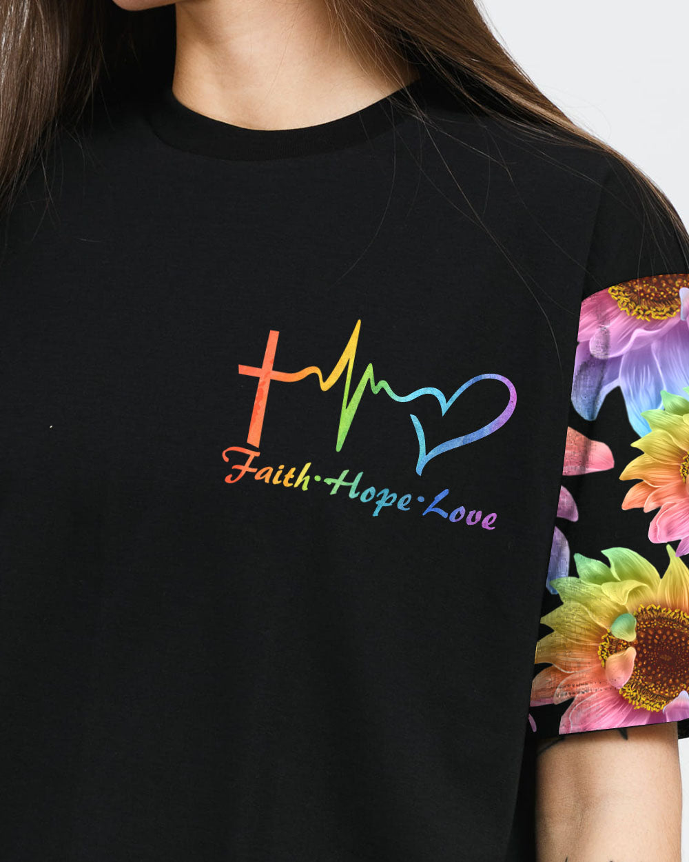 Rainbow Colorful Sunflower Faith Smoke Women's Christian Tshirt