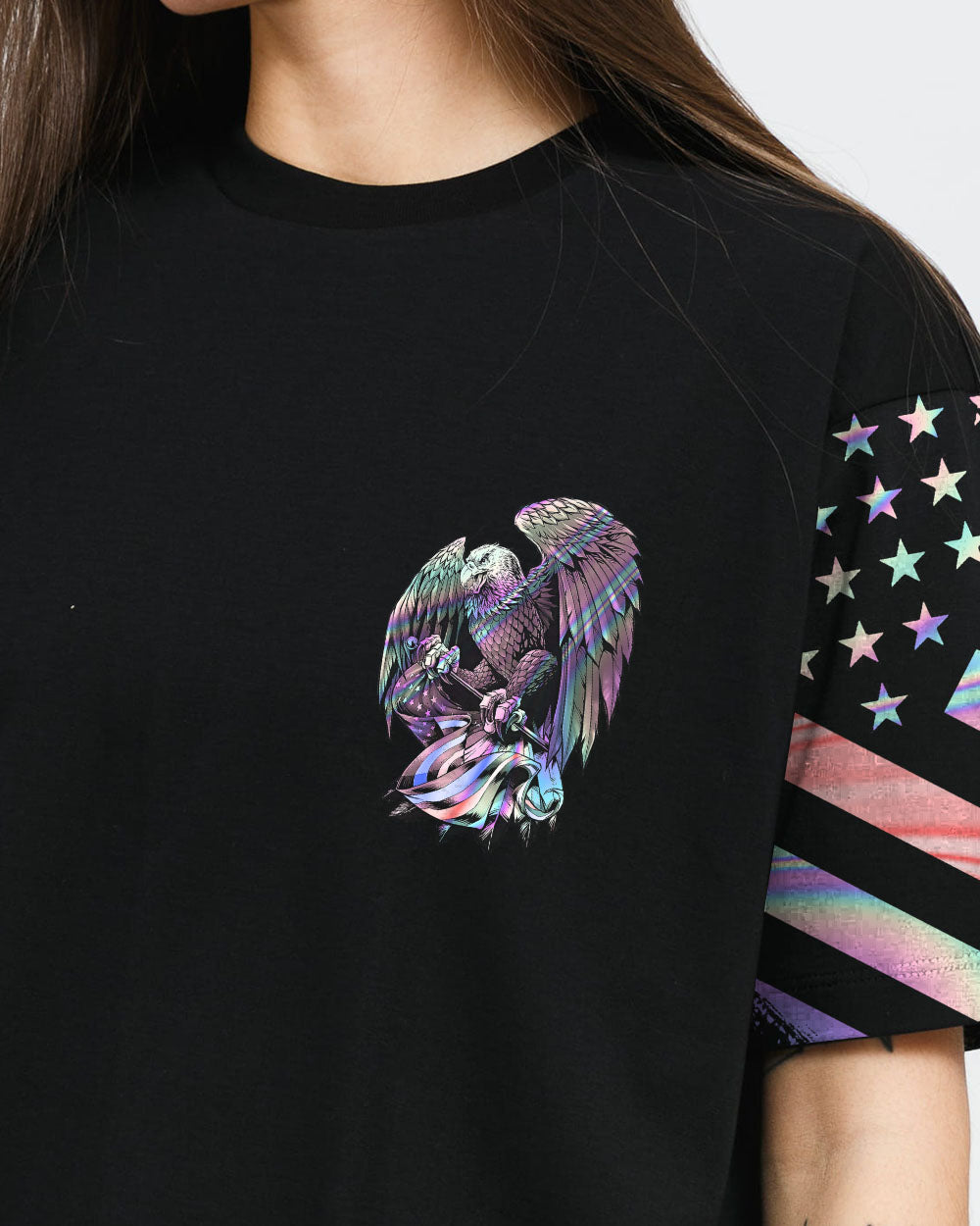 Eagle Back The Brave Holo Flag Women's Christian Tshirt