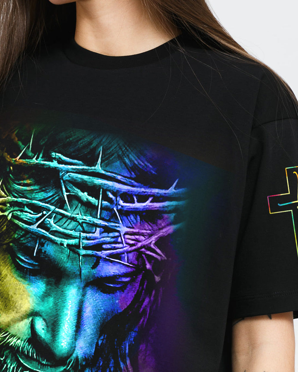 Way Maker Miracle Worker Rainbow Painting Jesus Women's Christian Tshirt