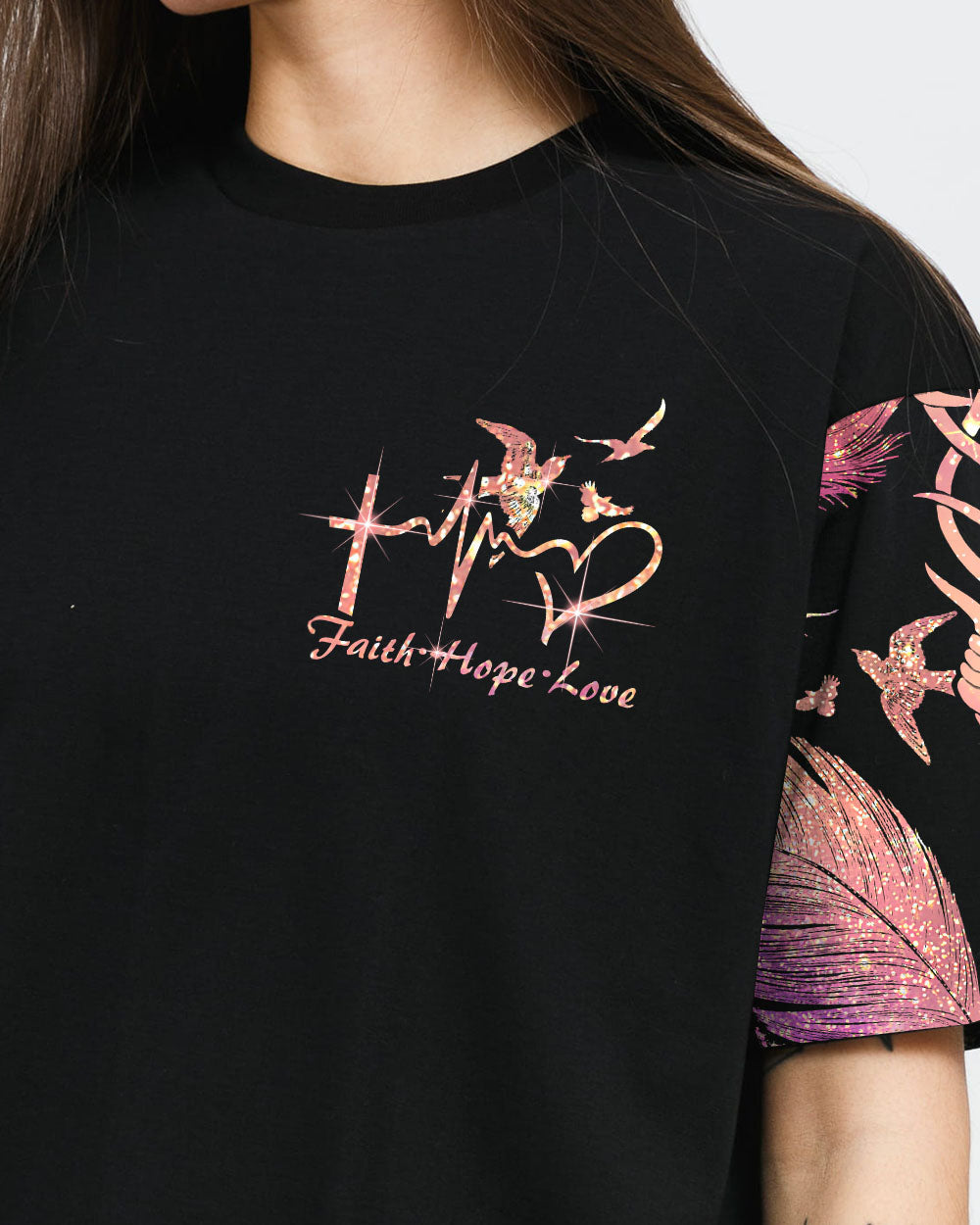 Feather Faith Cross Women's Christian Tshirt