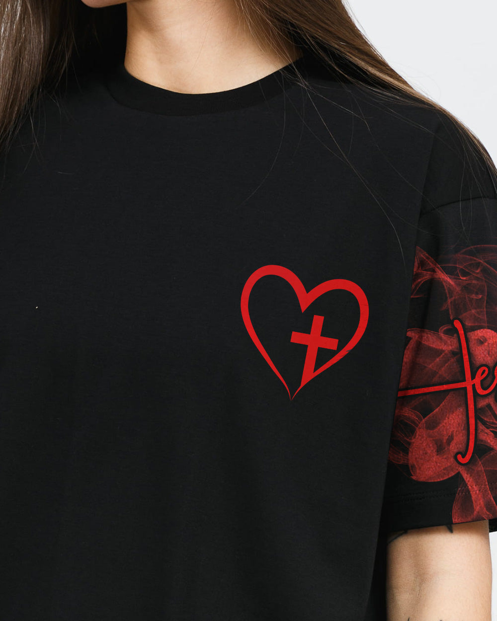 Jesus Cross Red Rose Women's Christian Tshirt
