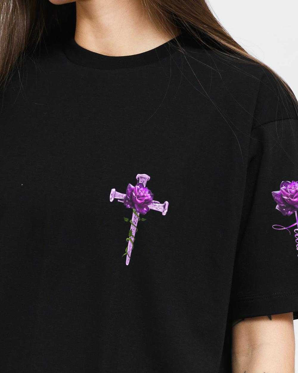 Vintage Cross Purple Rose Smoke Cross Women's Christian Tshirt