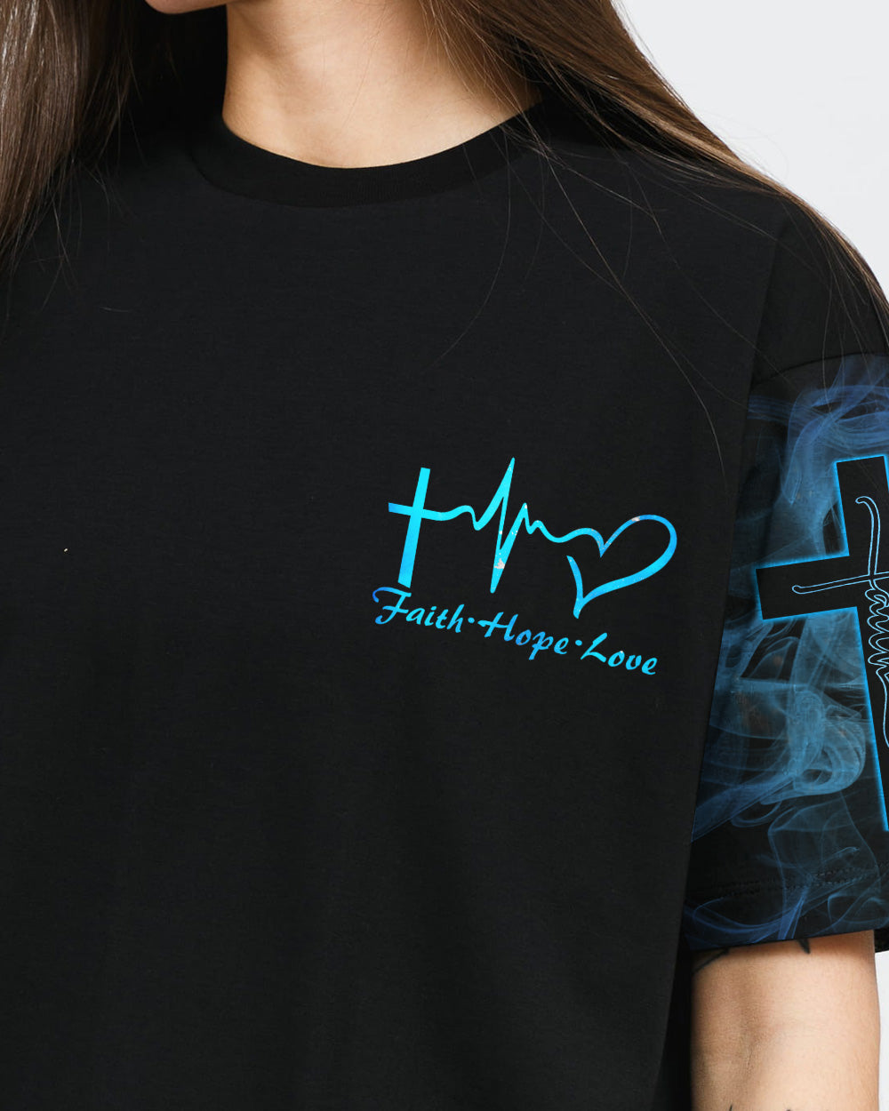 Way Maker Miracle Worker Promise Keeper Light In The Darkness Light Cross Wings Smoke Women's Christian Tshirt