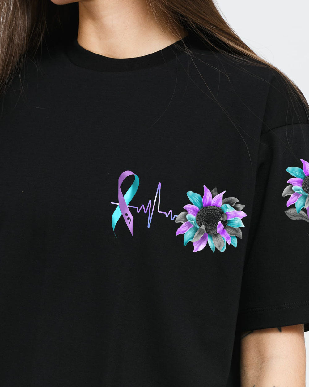 It's Okay If The Only Thing You Do Today Is Breathe Sunflower Smoke Ribbon Women's Suicide Prevention Awareness Tshirt