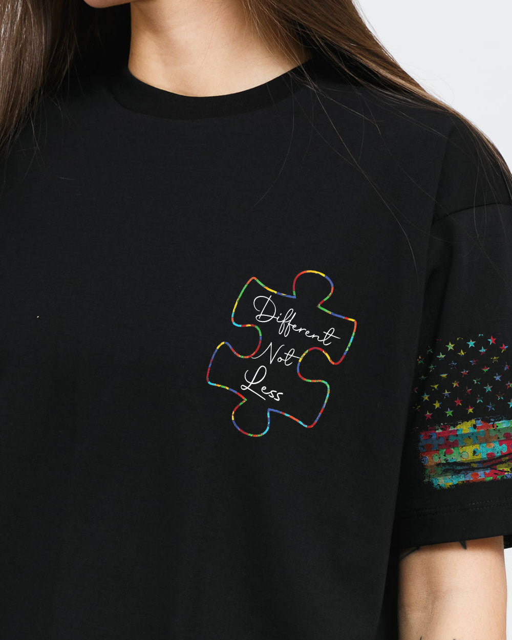 Different Not Less Flag Women's Autism Awareness Tshirt