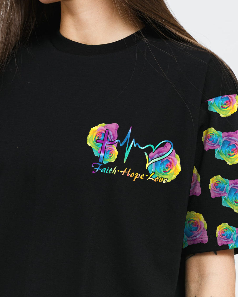 Cross Rose Wings Colorful Women's Christian Tshirt