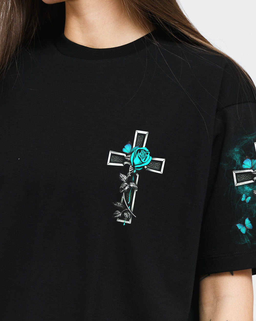I Can Only Imagine Teal Rose Cross Women's Christian Tshirt