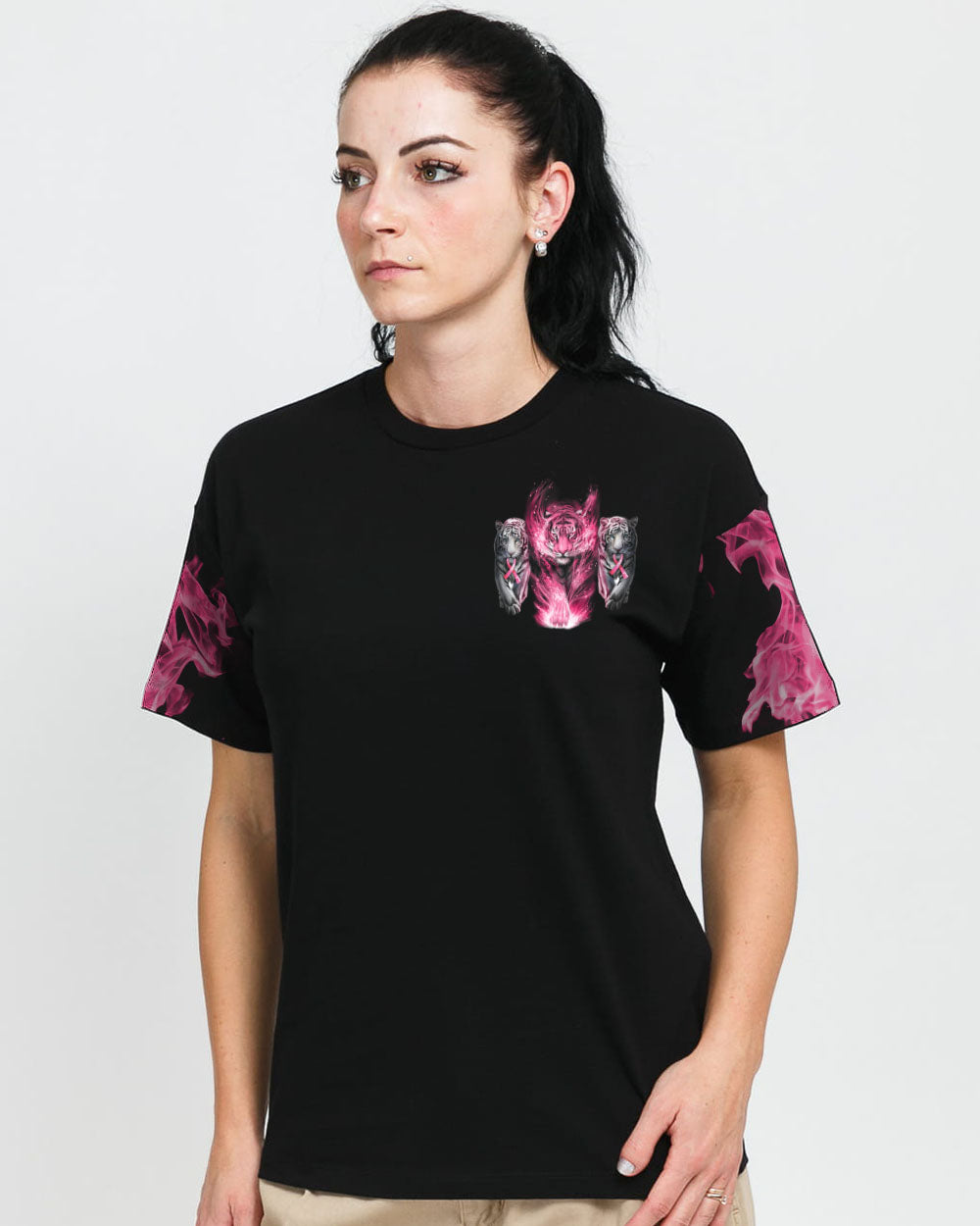 No One Fights Alone Tiger Women's Breast Cancer Awareness Tshirt
