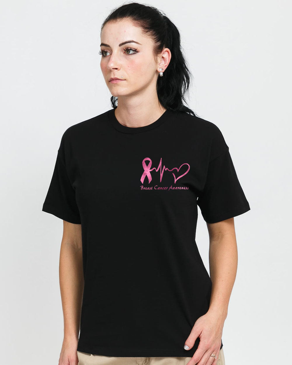 They Whispered To Her You Cannot Withstand The Storm Half Wing Ribbon Women's Breast Cancer Awareness Tshirt