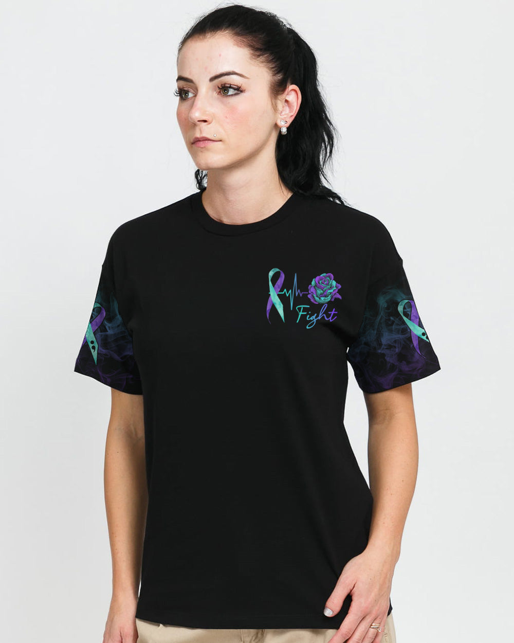 Rose Ribbon Smoke Women's Suicide Prevention Awareness Tshirt