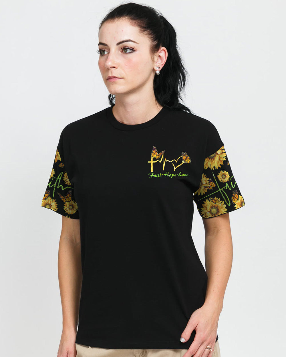 Sunflower Butterfly Faith Smoke Women's Christian Tshirt
