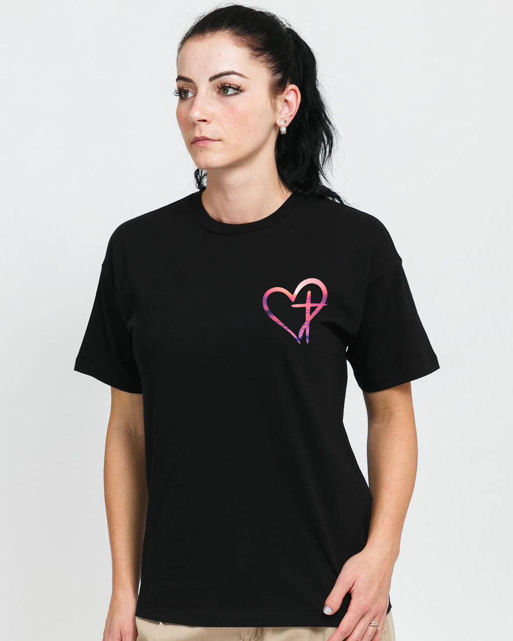 Faith Cross Pink Sunset Beach Women's Christian Tshirt