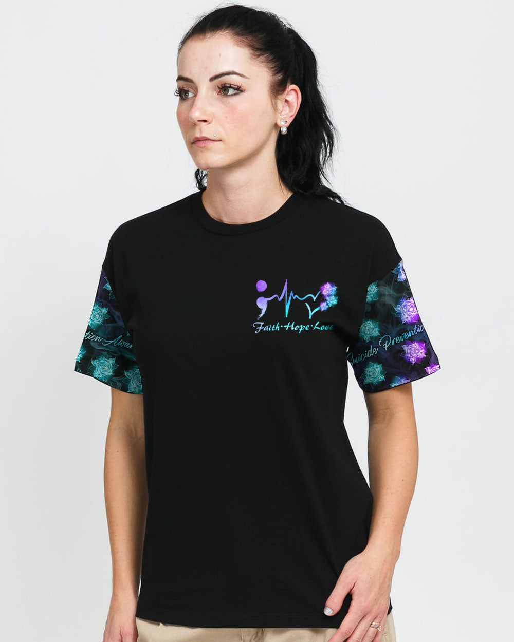 Blue Purple Wing Rose Cross Smoke Women's Christian Tshirt