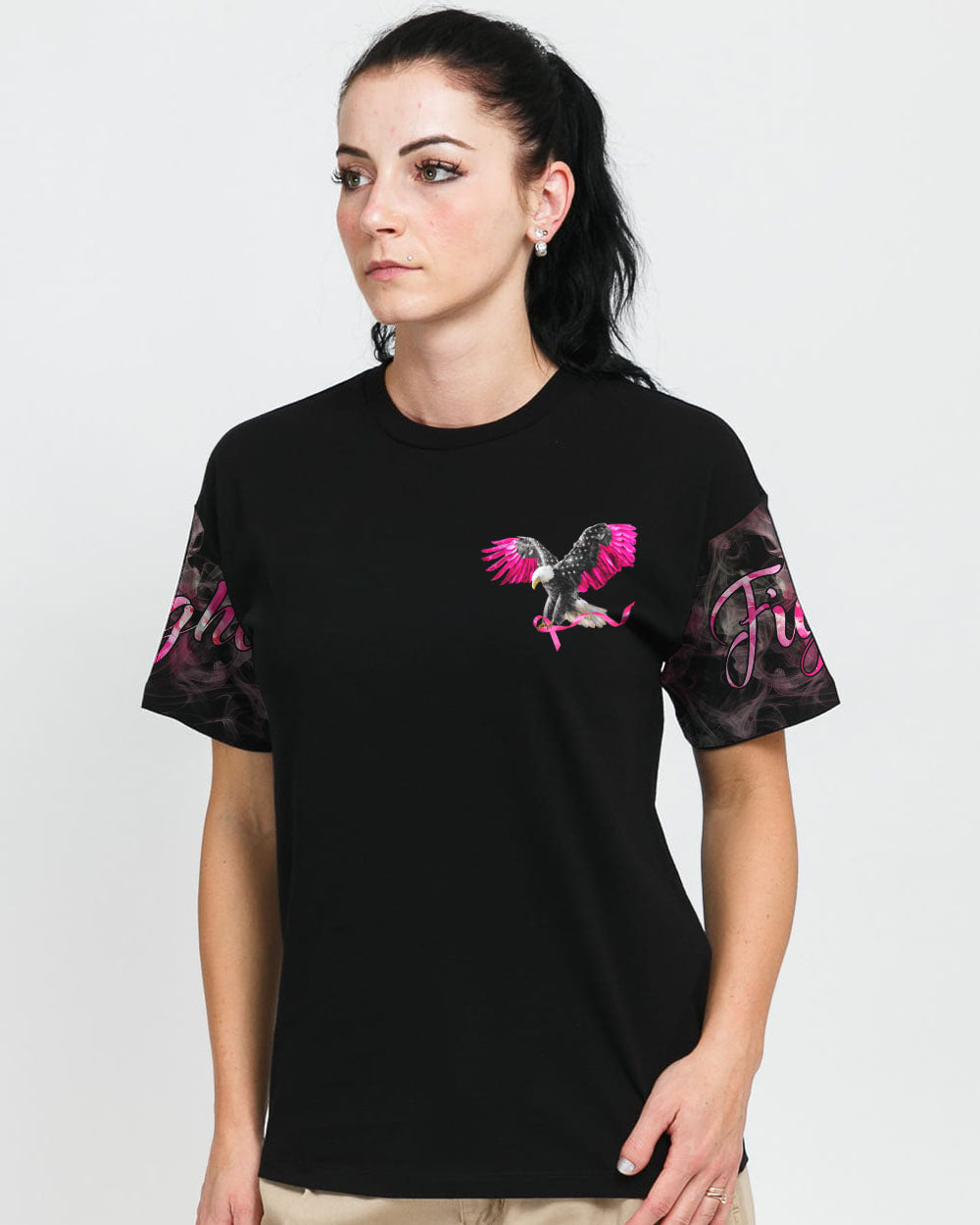 Be Stronger Than The Storm Eagle Pink Smoke Women's Breast Cancer Awareness Tshirt