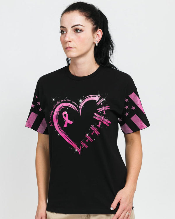 Fight Flag Dragonfly Heart Women's Breast Cancer Awareness Tshirt