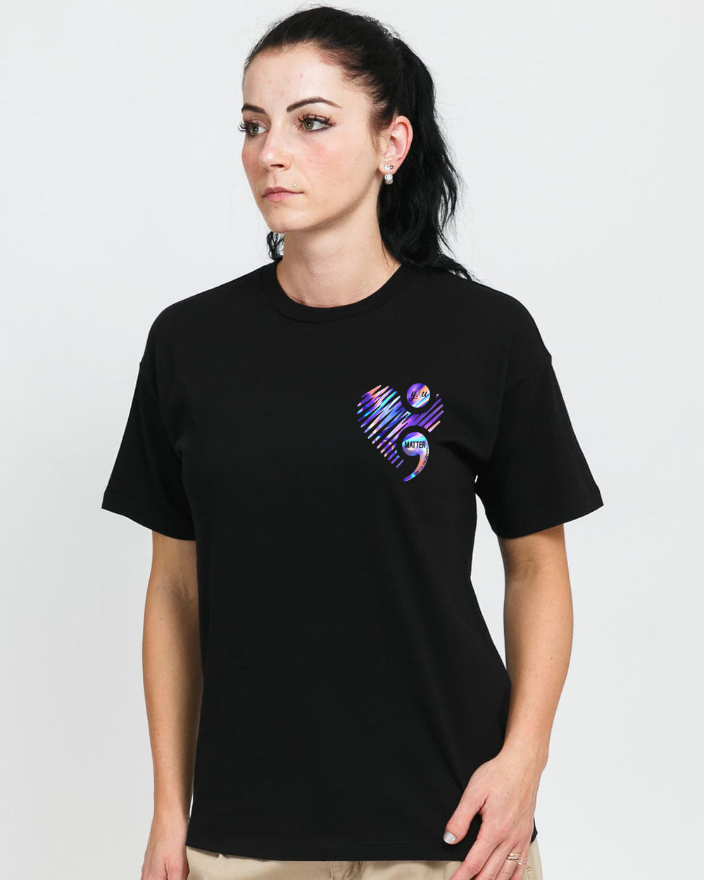 Holo Fight Suicide American Flag Women's Suicide Prevention Awareness Tshirt