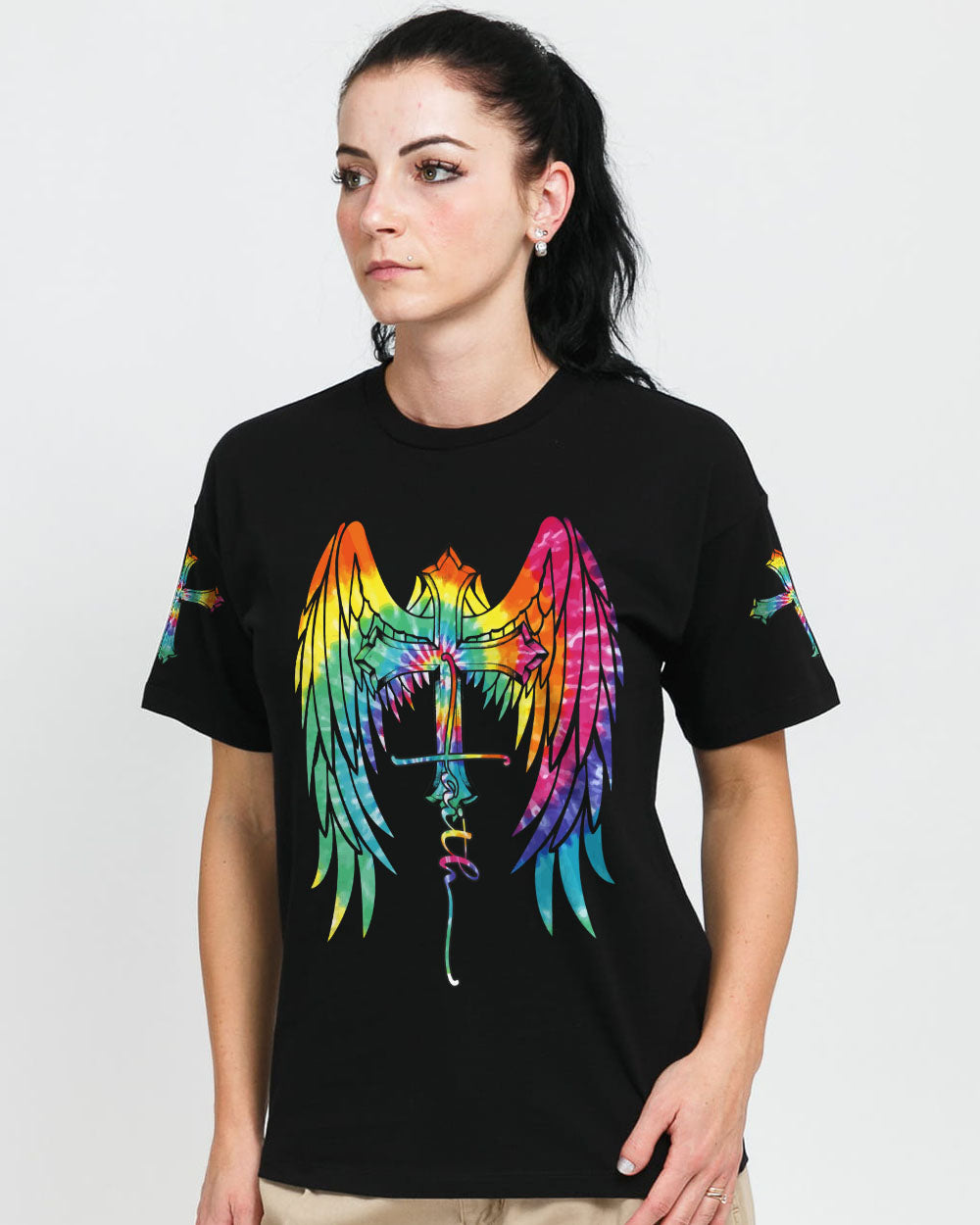 Faith Wings Cross Tie Dye Women's Christian Tshirt
