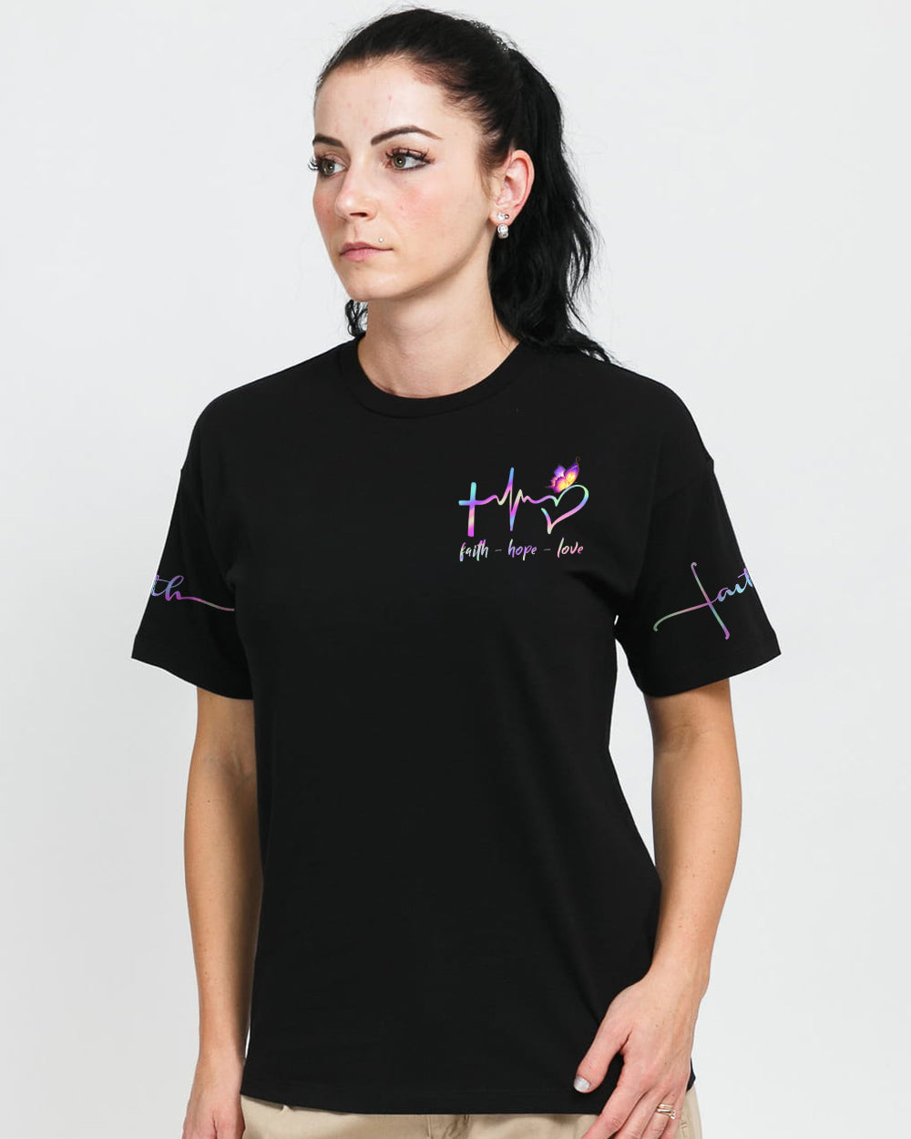 Way Maker Miracle Worker Butterfly Half Cross Text Women's Christian Tshirt
