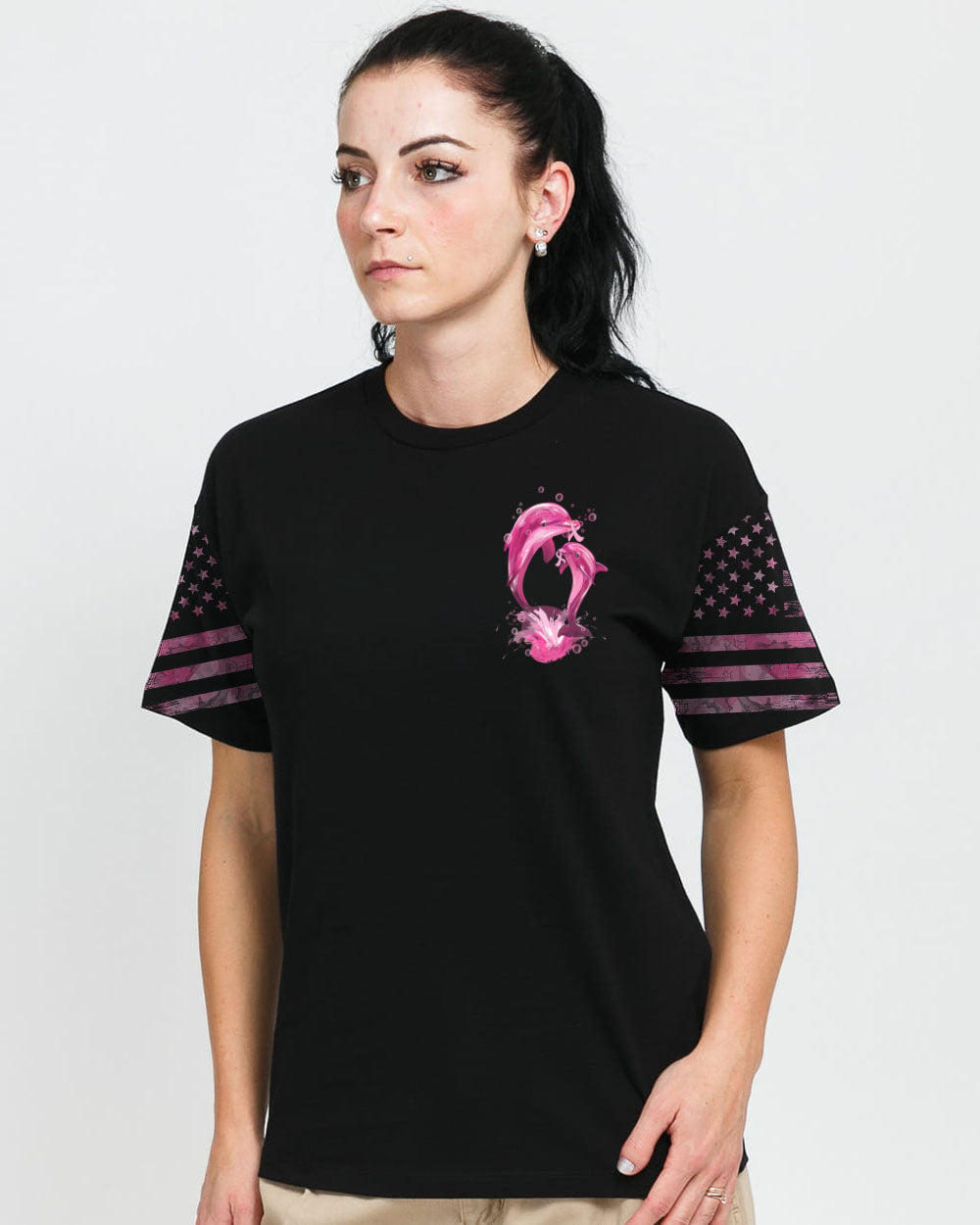 Fight Flag Dolphin Women's Breast Cancer Awareness Tshirt