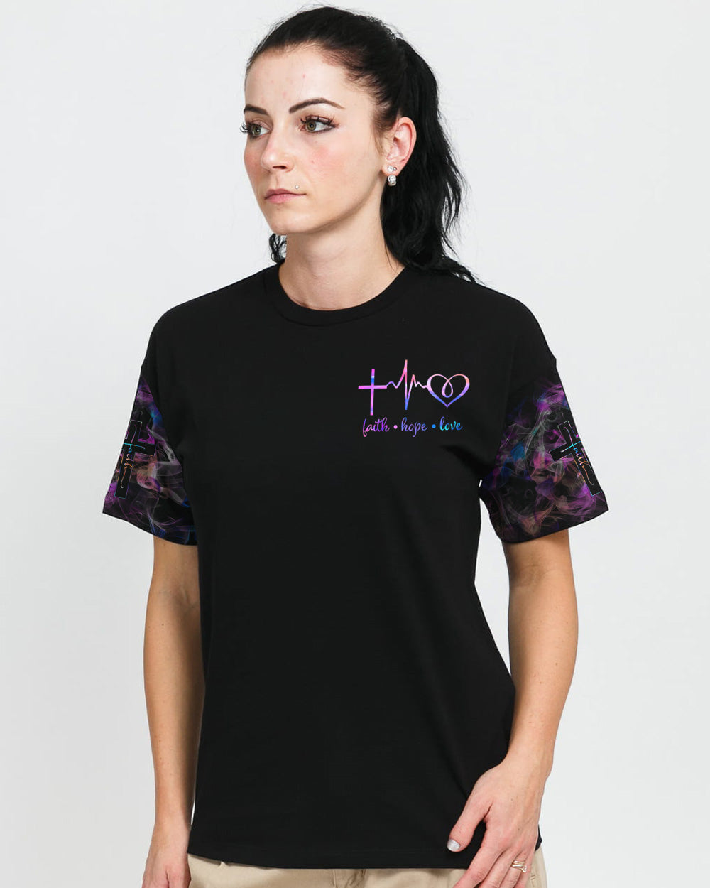 Fire Heart Cross Butterfly Women's Christian Tshirt