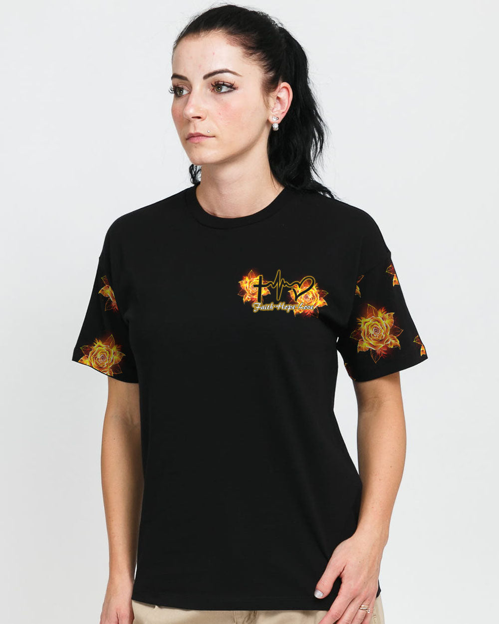 Way Maker Miracle Worker Gold Rose Cross Women's Christian Tshirt