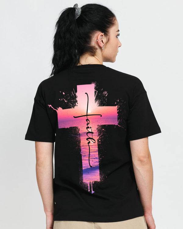Faith Cross Pink Sunset Beach Women's Christian Tshirt