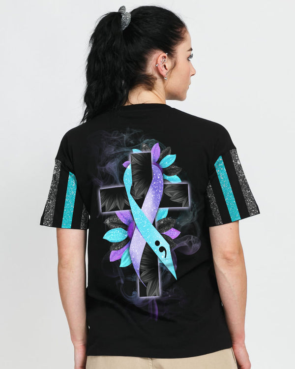 Sunflower Cross Ribbon Smoke Women's Suicide Prevention Awareness Tshirt