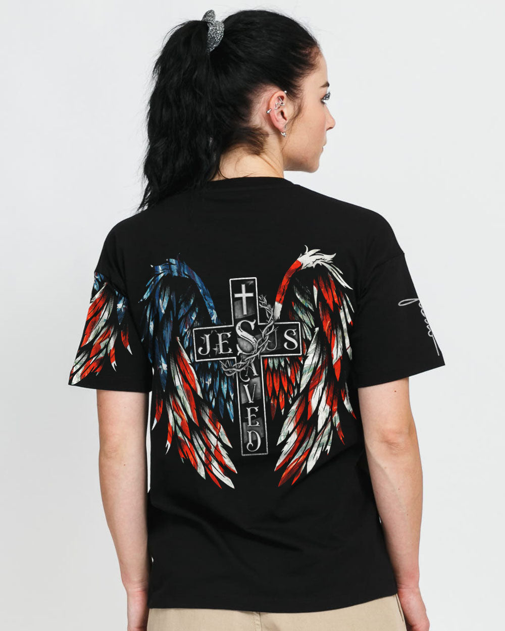Jesus Saved America Wings Cross Women's Christian Tshirt