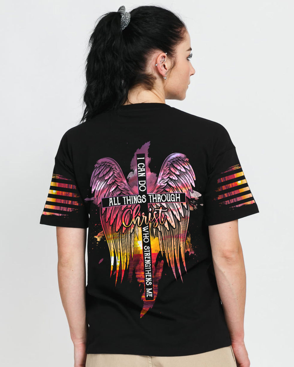 I Can Do All Things Through Christ Sunset Beach Women's Christian Tshirt