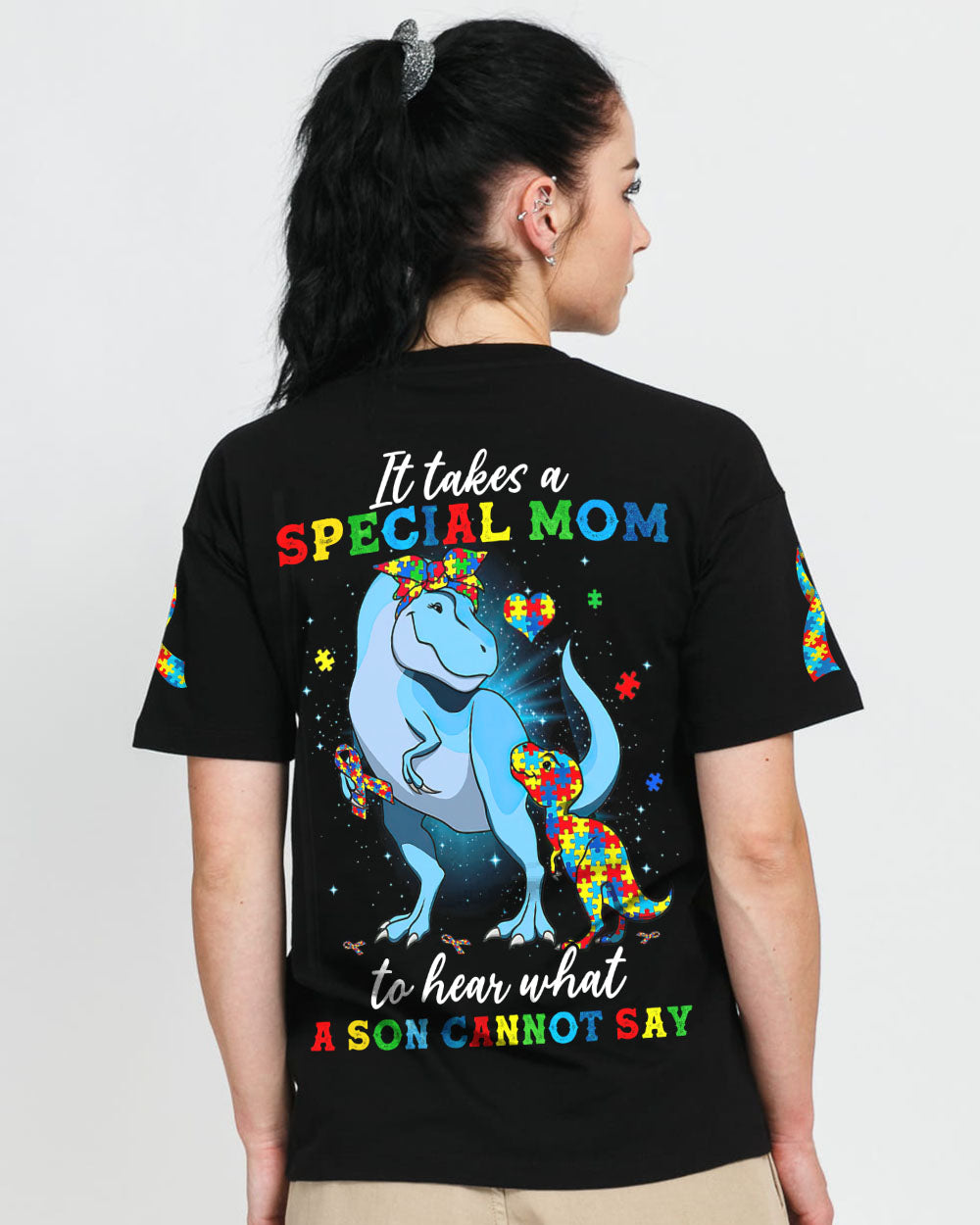 It Takes A Special Mom To Hear What A Son Cannot Say Dinosaur Women's Autism Awareness Tshirt