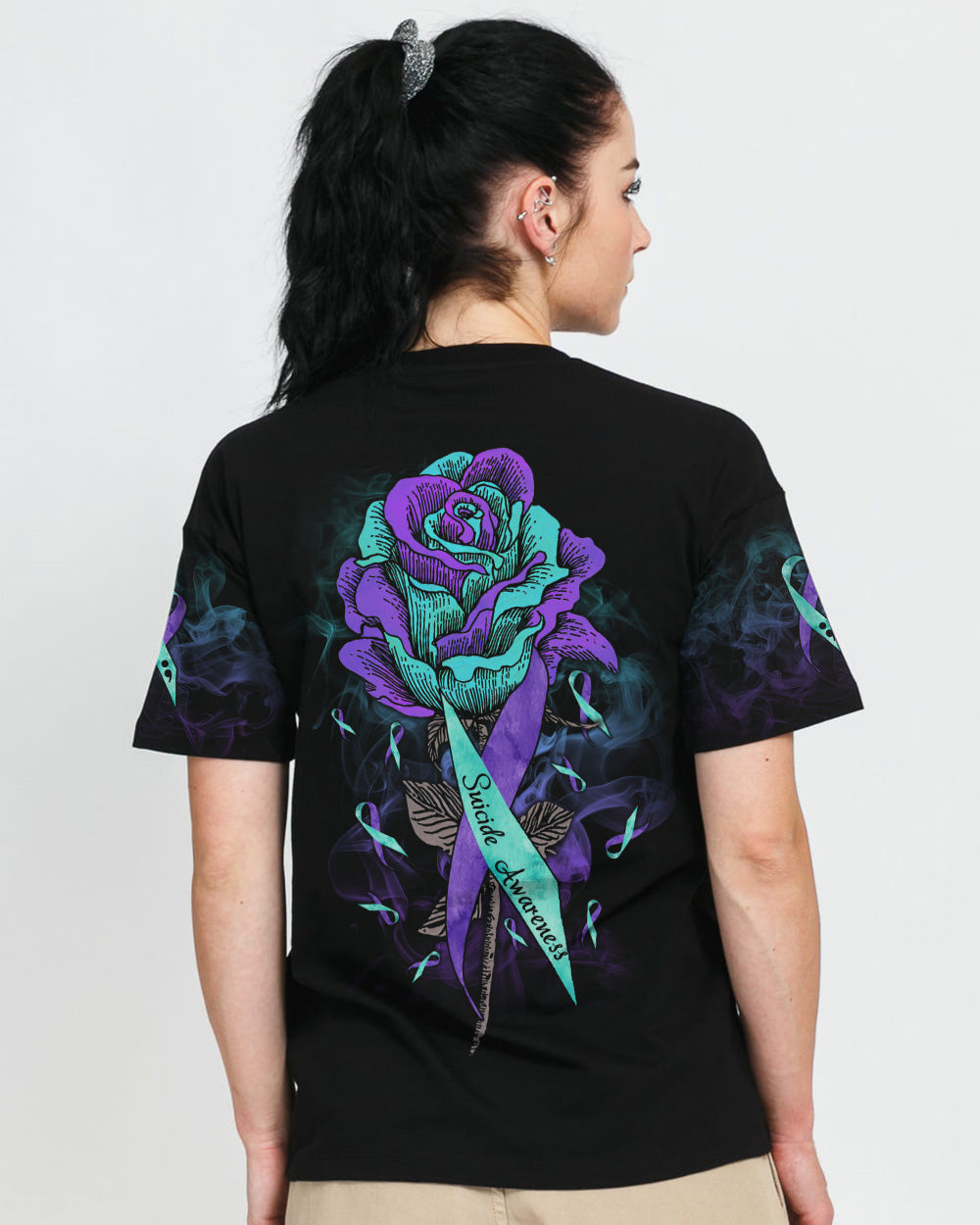 Rose Ribbon Smoke Women's Suicide Prevention Awareness Tshirt
