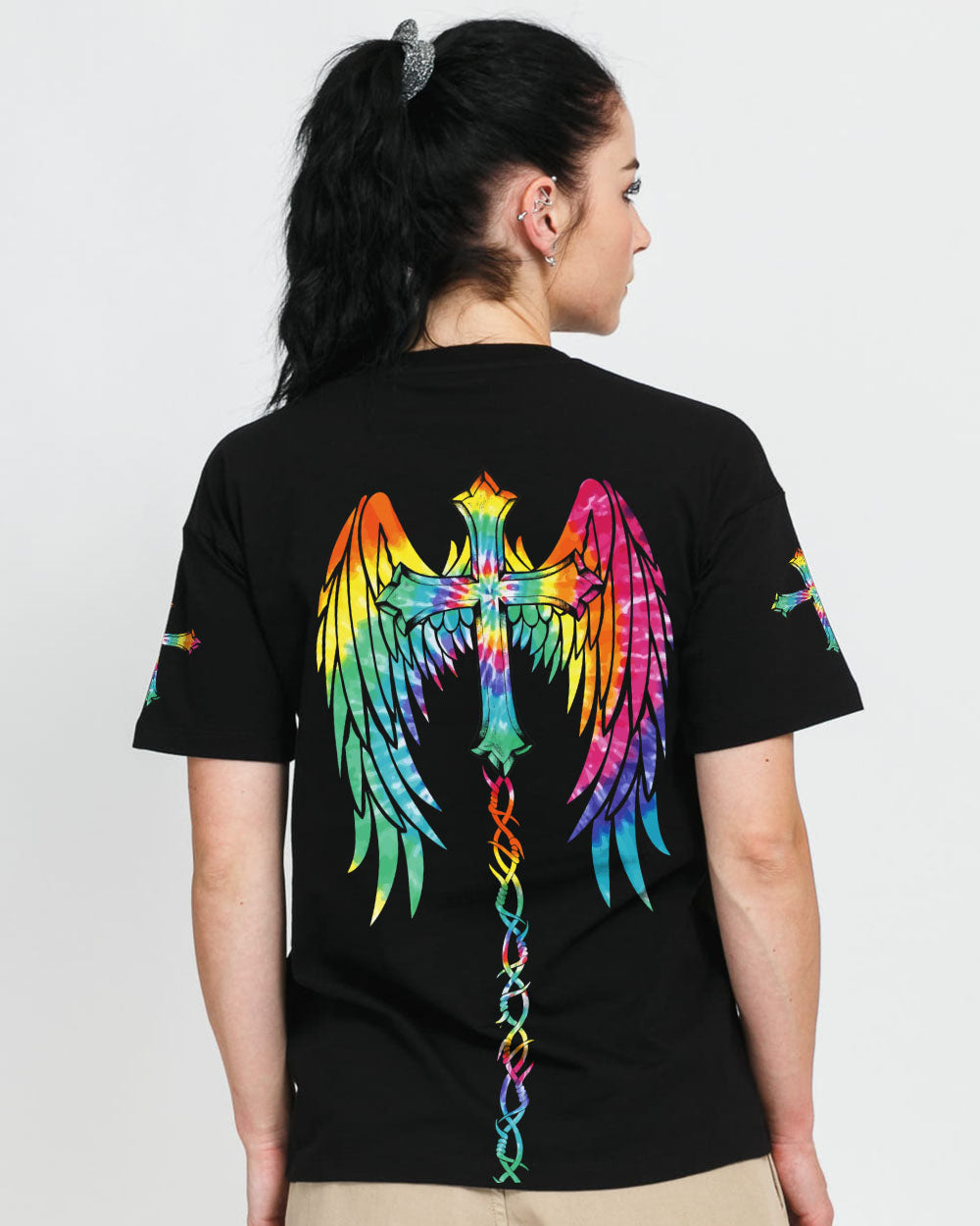 Faith Wings Cross Tie Dye Women's Christian Tshirt