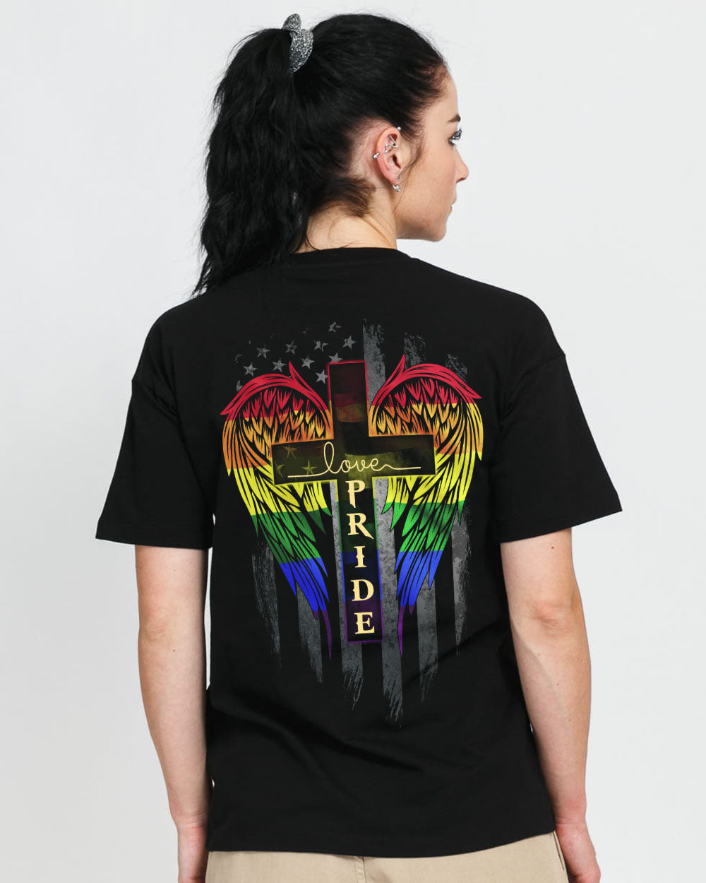 Love Pride Lgbt Cross Wings Women's Christian Tshirt