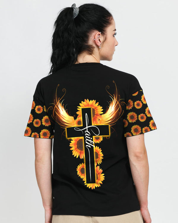Sunflower Faith Cross Light Wings Women's Christian Tshirt