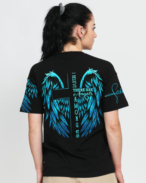 I Believe There Are Angles Among Us Cross Light Wings Women's Christian Tshirt