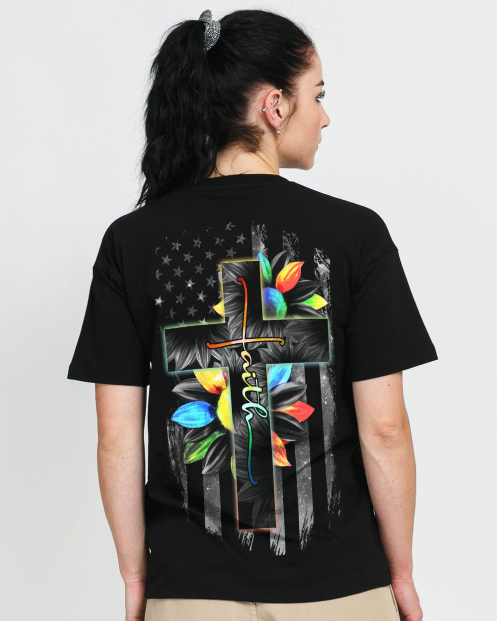 Faith Colorful Sunflower Flag Women's Christian Tshirt